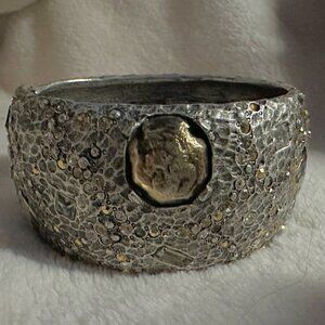 Tat2 Designs Siena Vintage Silver Wide Hammered Coin & Marcasite Bangle